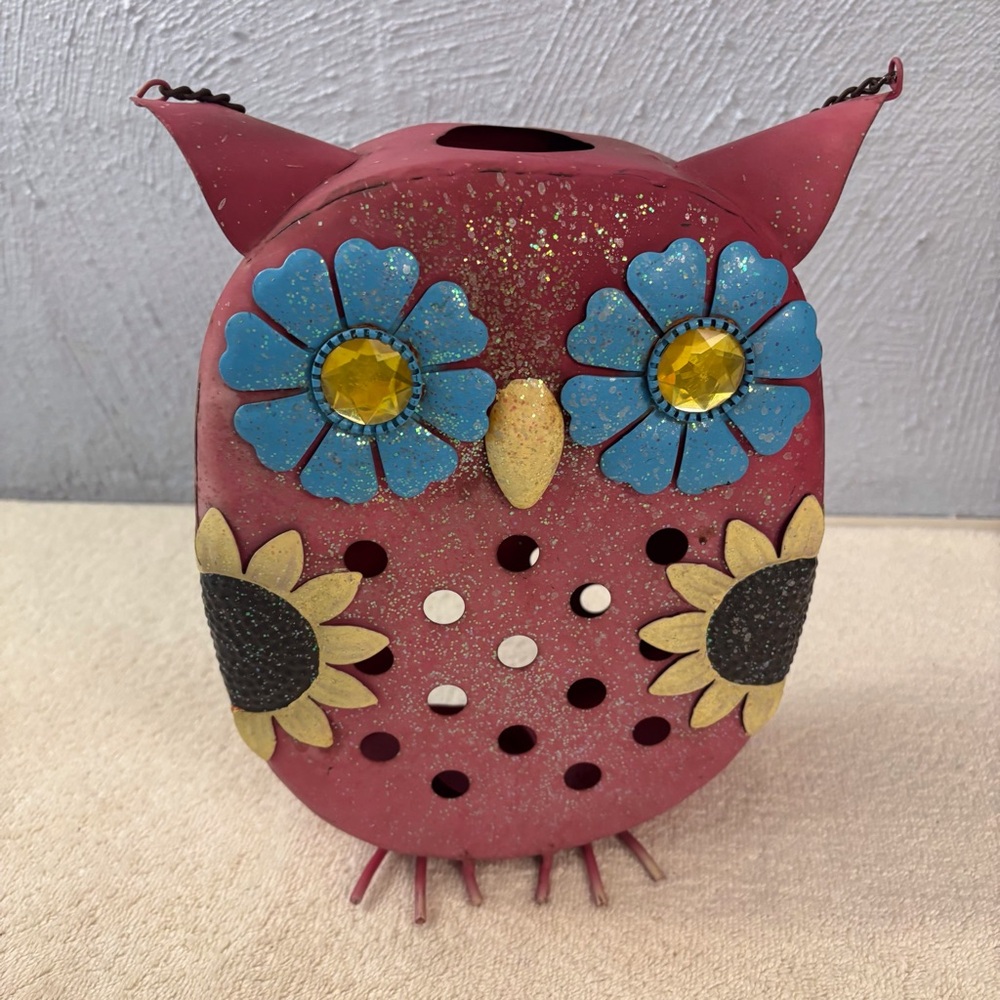 Charming Owl Metal Decor Hanging lantern candle outdoor sunflower design